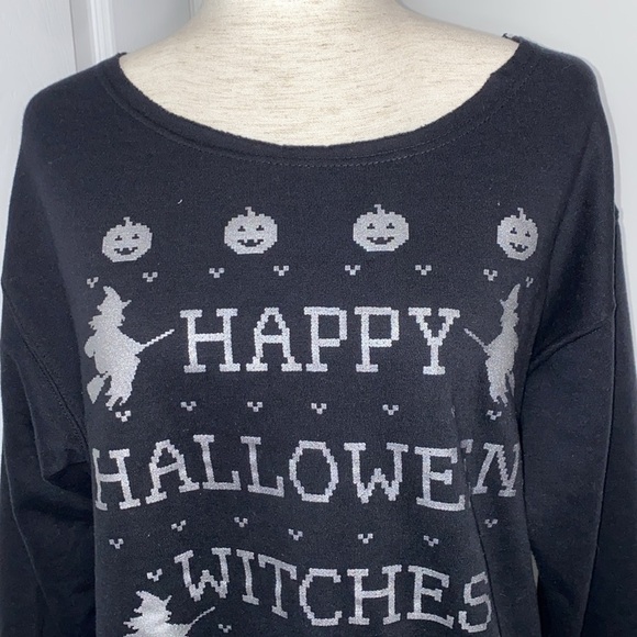 Women's Happy Halloween Witches Sloped Shoulder Sweatshirt Small - Picture 2 of 8